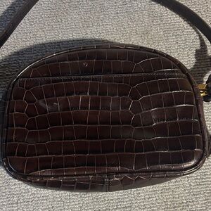 J. Crew Dark Brown Croc-Embossed Crossbody Bag